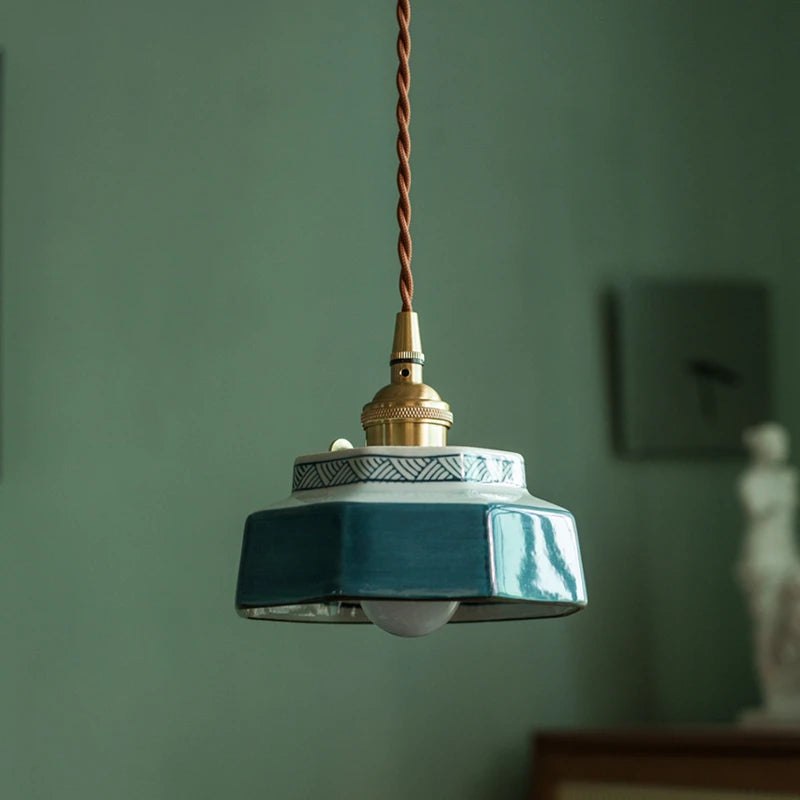 Painted Vintage Ceramic Pendant Light Green