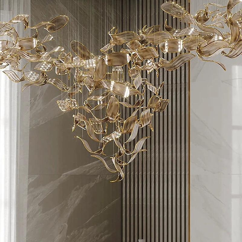 Hand blown Glass Leaf Chandeliers