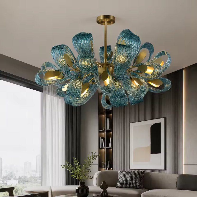 Handmade Blue Glass Ceiling Light Fixture
