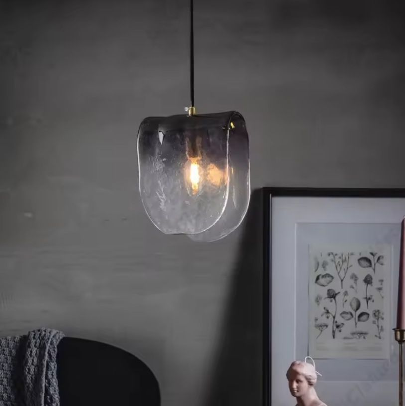 Handmade Gray Glass Hanging Ceiling Lights For Living Room