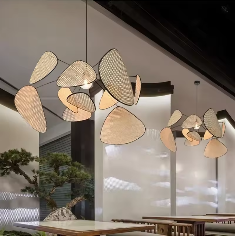Handmade Rattan Leaf Ceiling Light Restaurant