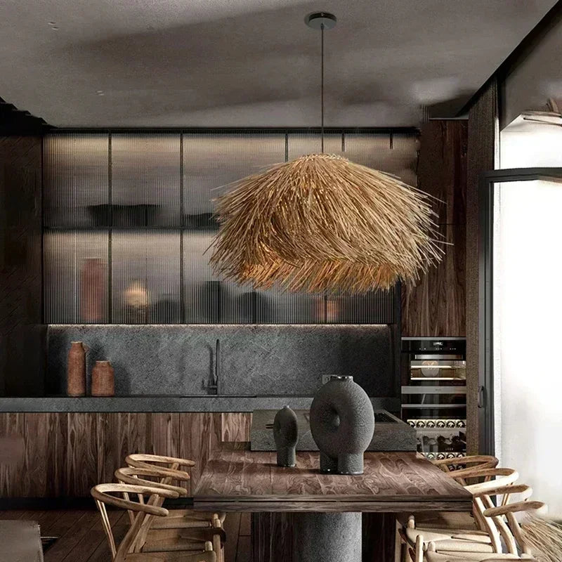 Handwoven Rattan Hanging Ceiling Light Dining Table