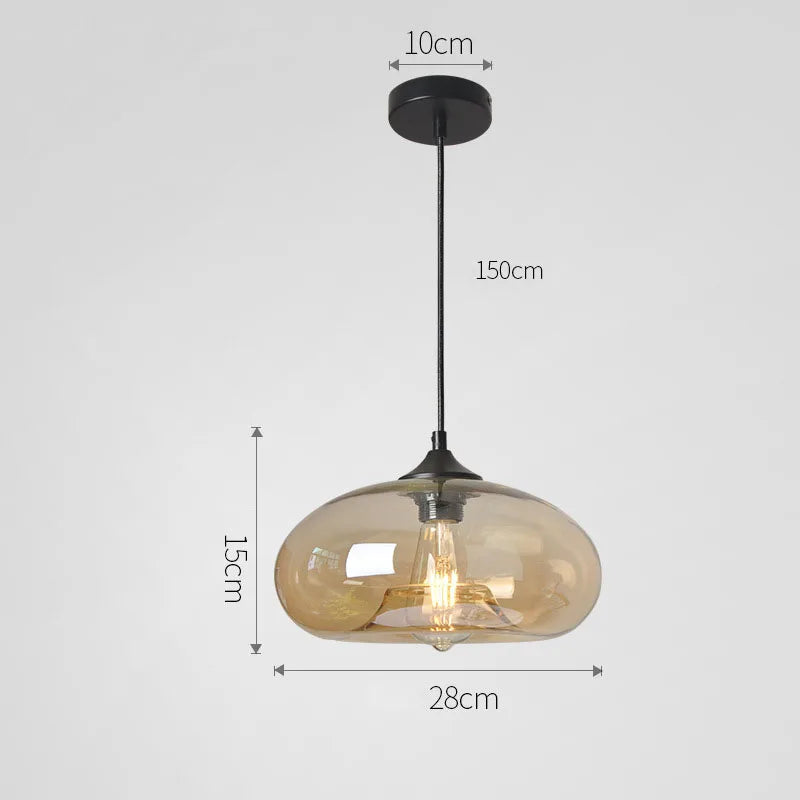 Hanging Pendant Light With Amber Glass Lampshade