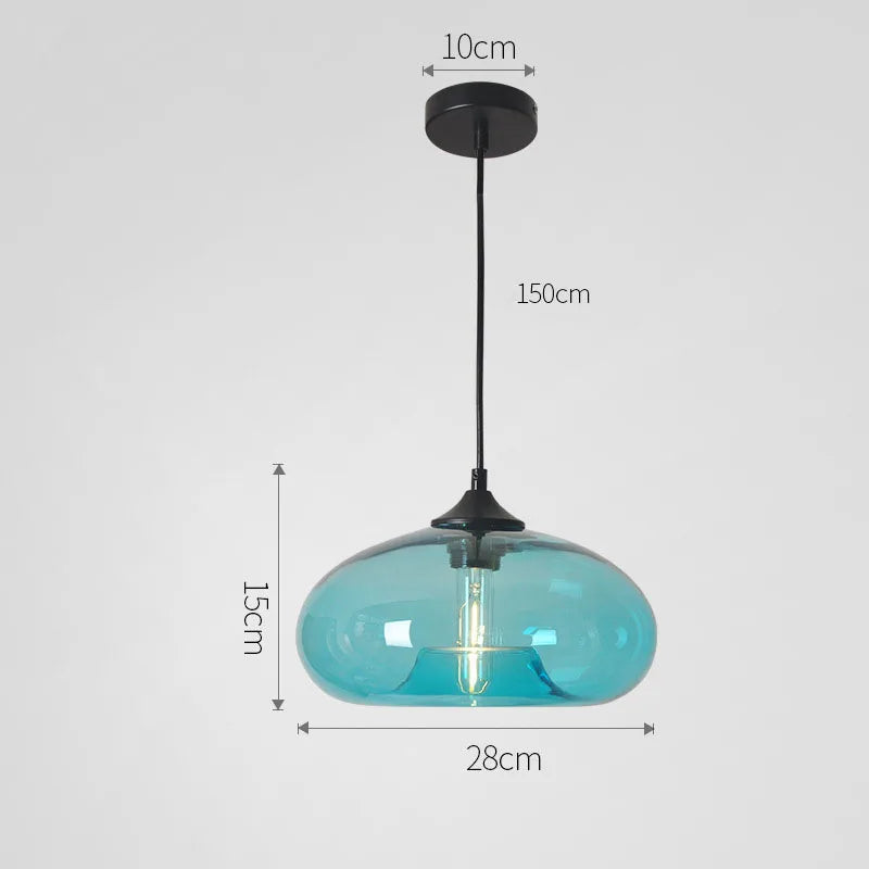 Hanging Pendant Light With Blue Glass Lampshade