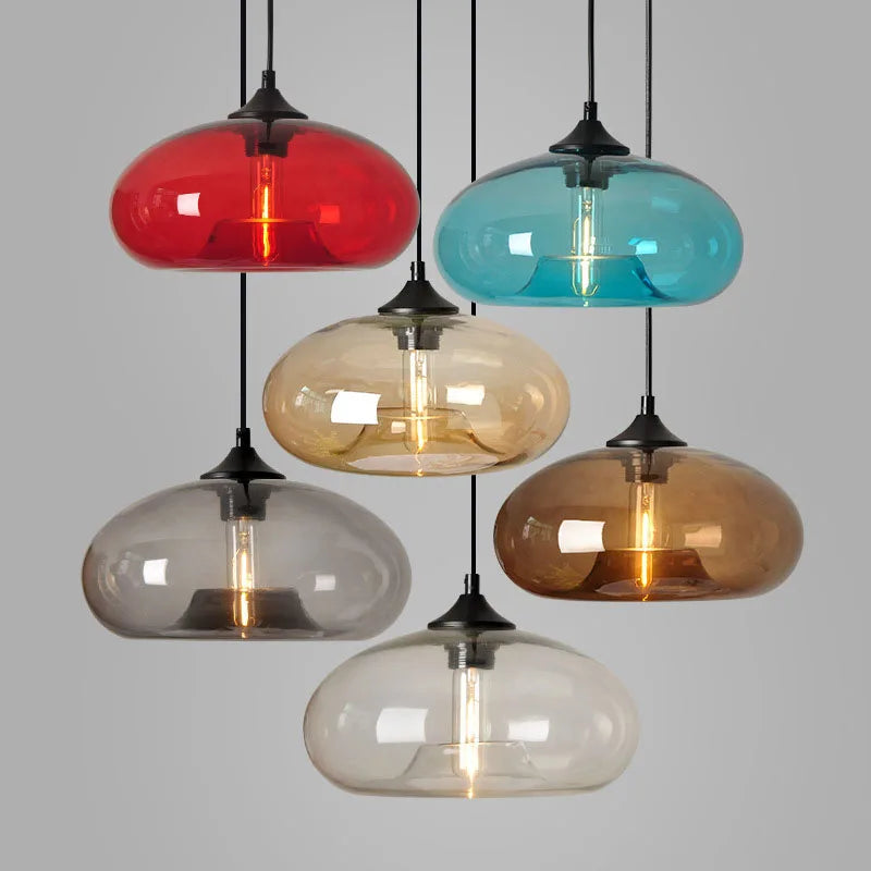 Hanging Pendant Light With Colorful Glass Lampshade