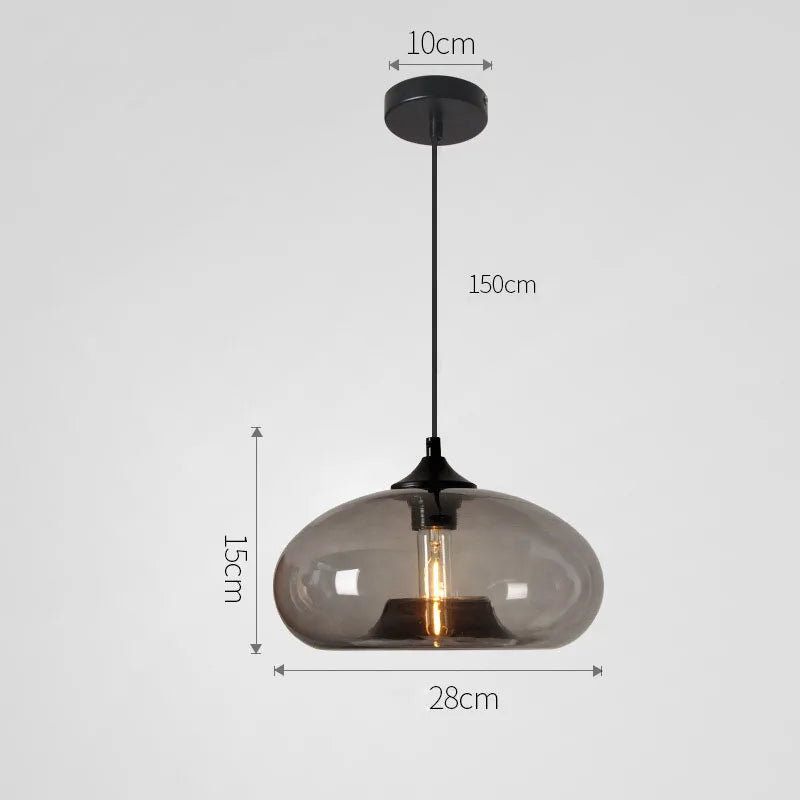 Hanging Pendant Light With Grey Glass Lampshade