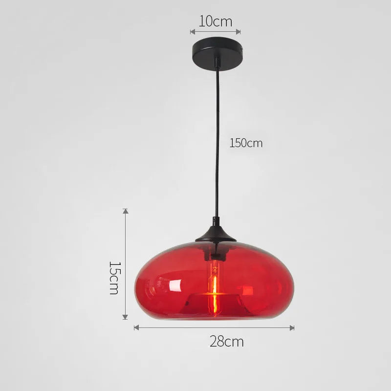 Hanging Pendant Light With Red Glass Lampshade