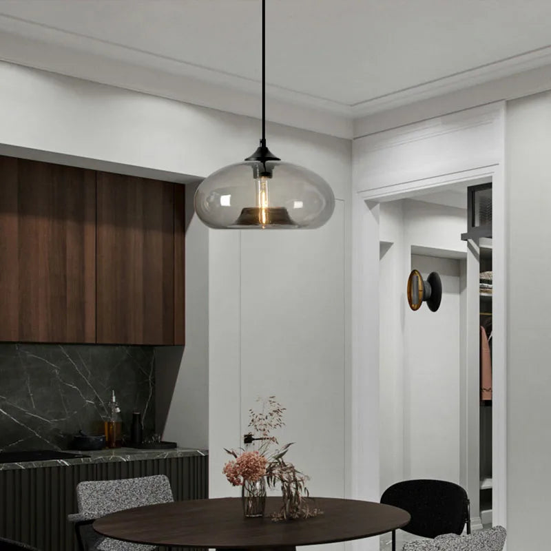 Hanging Pendant Light With Glass Lampshade