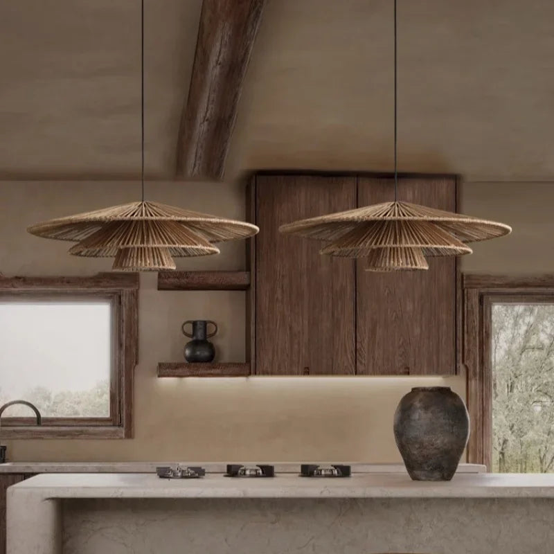 Hanging Wicker Ceiling Lamp For Kitchens