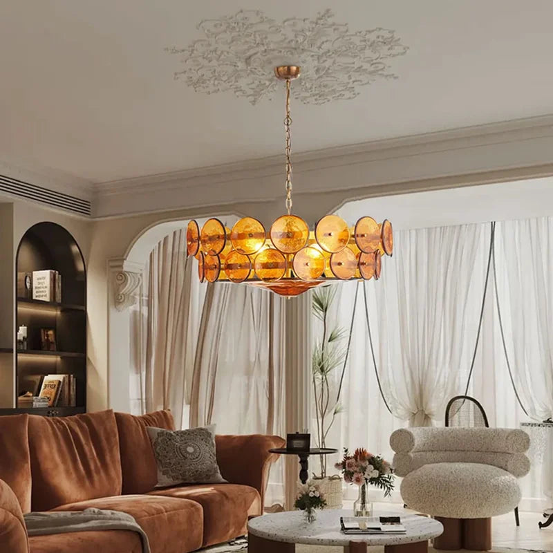 Lorenzo Italian Amber Green White Art Glass Ceiling Lights