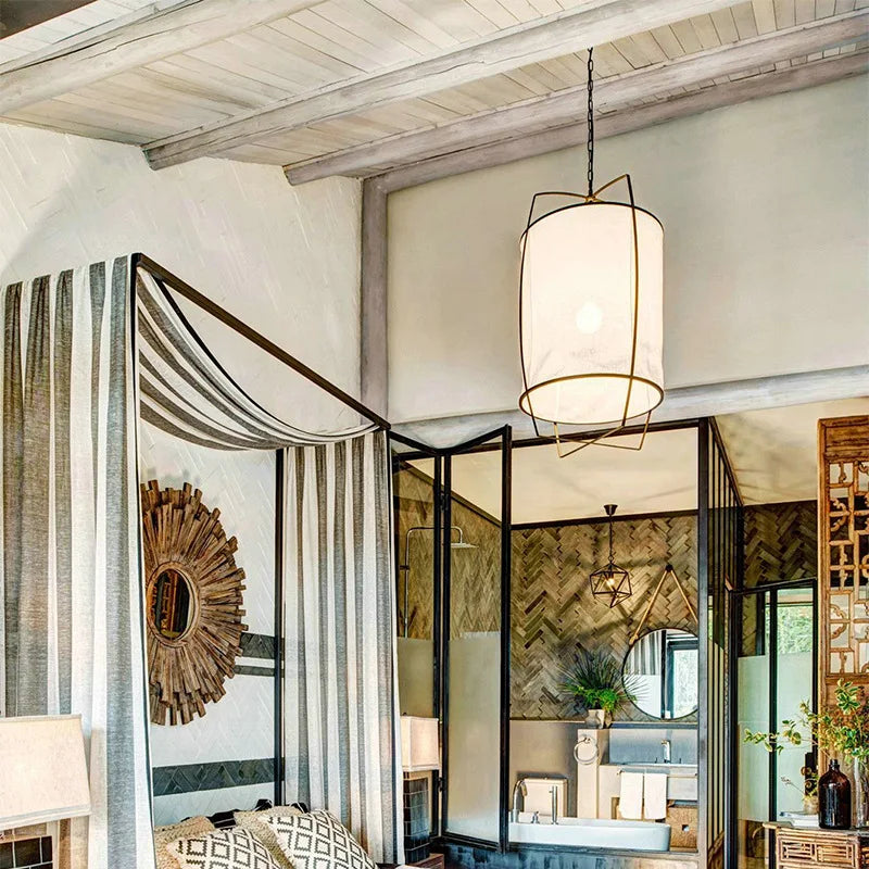 Japanese Wabi Sabi Fabric Pendant Lights Bedroom