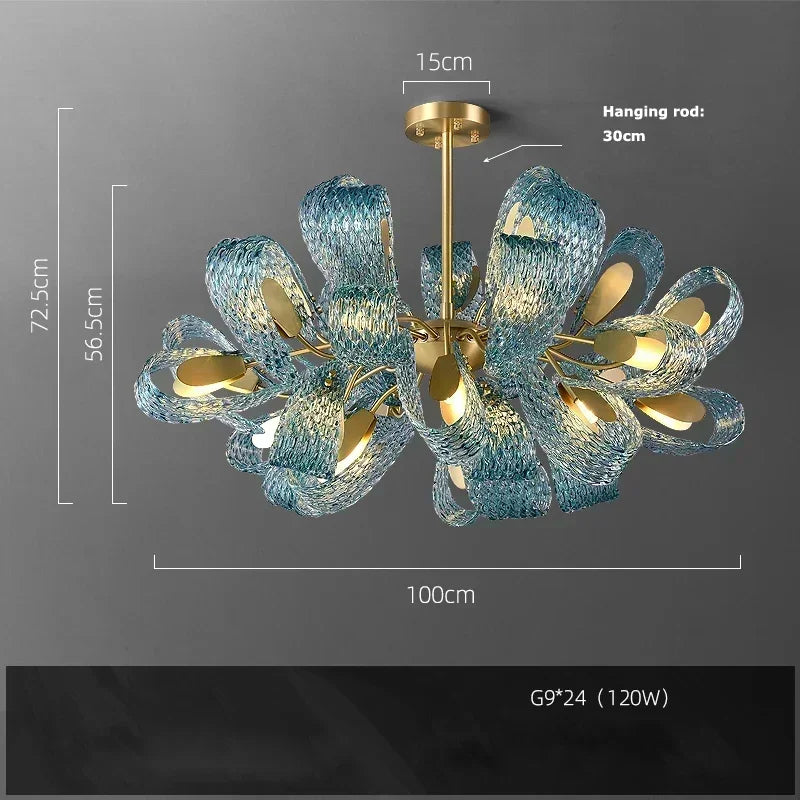 Large Blue Glass Ceiling Light Fixture