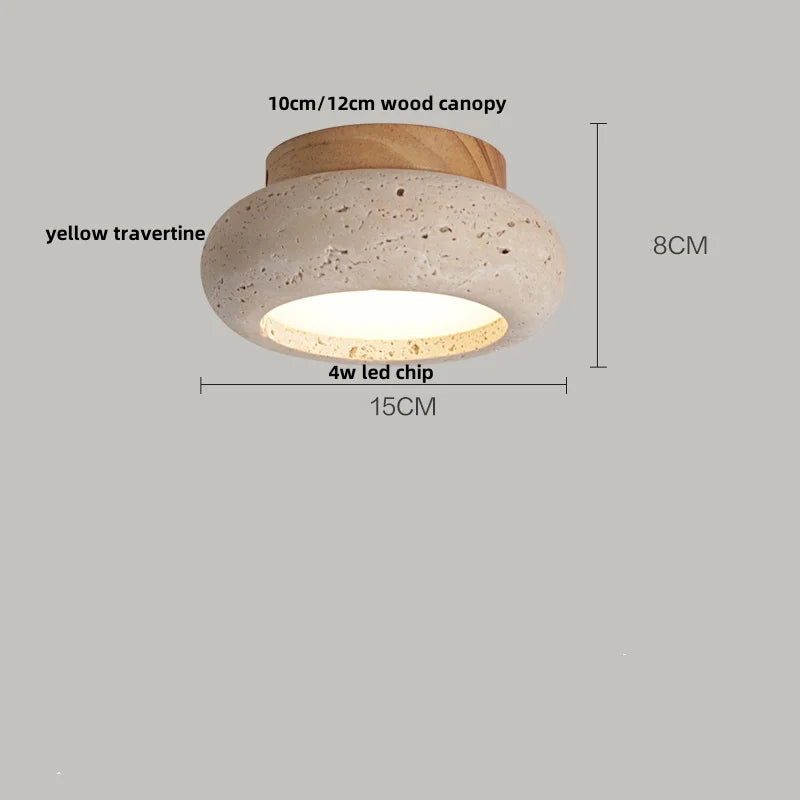 Light Wood Wabi Sabi Stone Ceiling Light