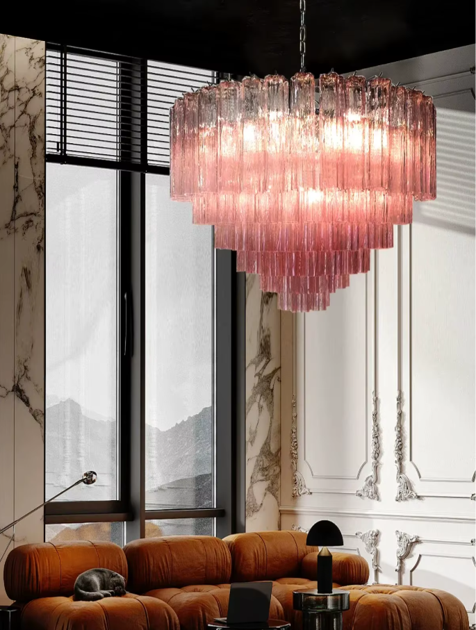 Pink Murano Glass Chandeliers For Living Room