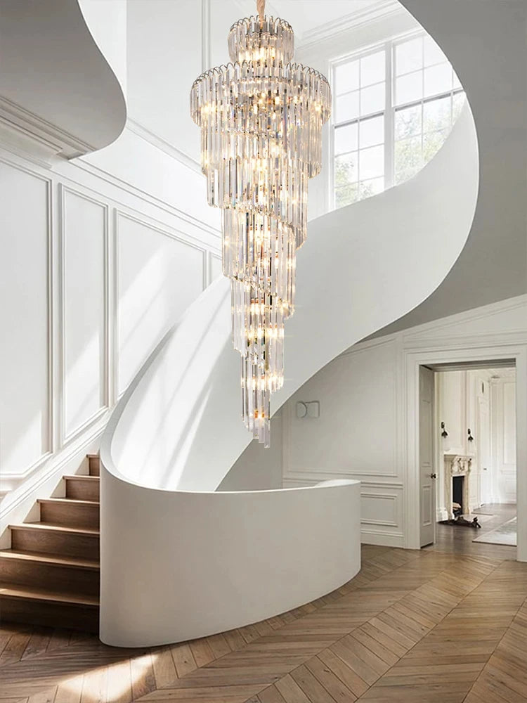 Long Crystal Staircase Chandelier