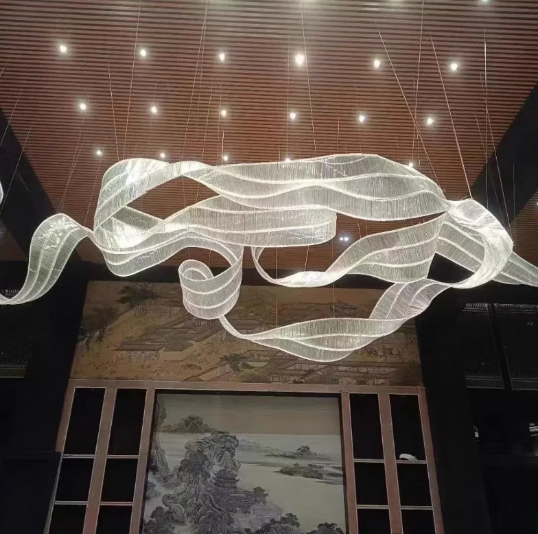 Long Glass Ribbon Ceiling Chandelier