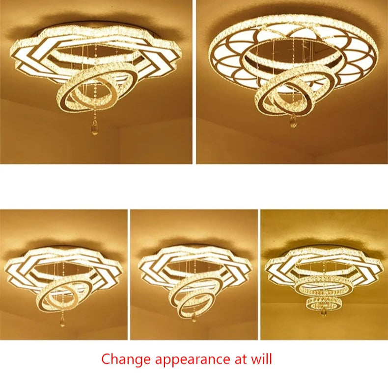 Nordic Minimalist Luxury Crystal LED Ceiling Chandelier – Gold & Silver Options, Dimmable, 4‑5ft