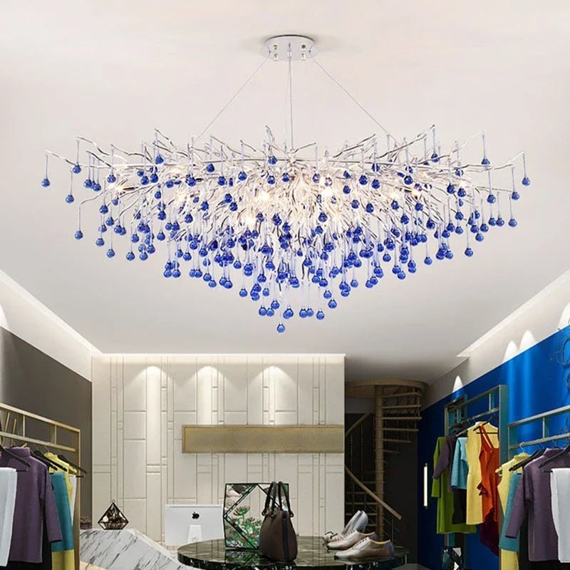 Modern Chandelier With Blue Crystal
