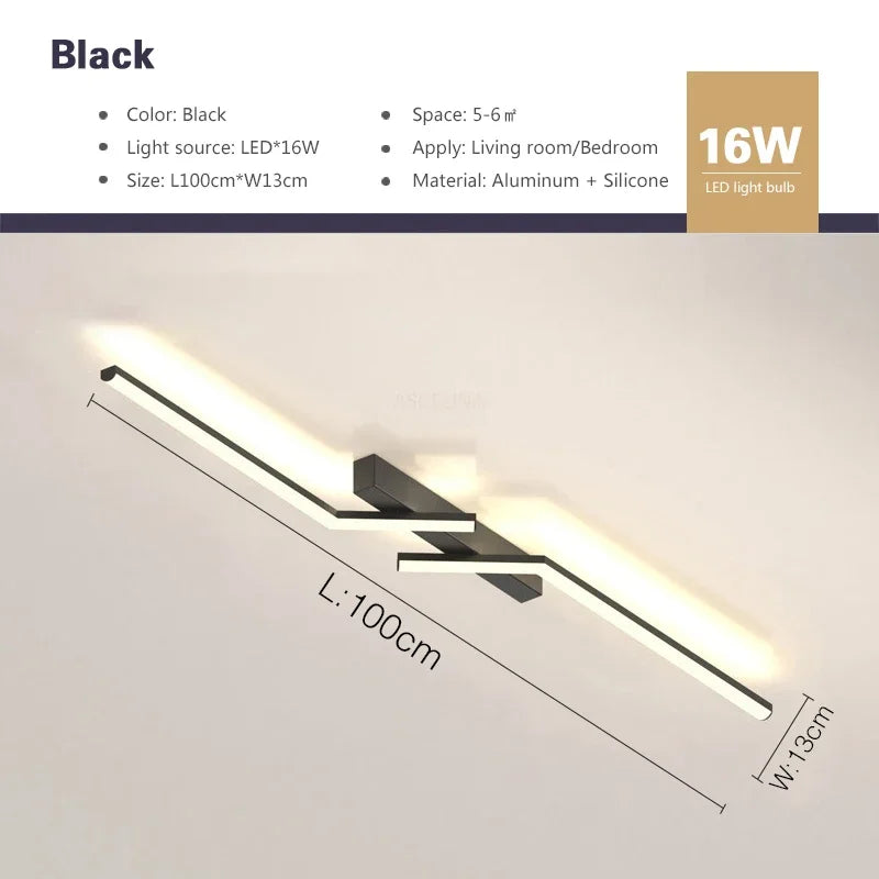 Modern LED Linear Ceiling Light black 100 cm