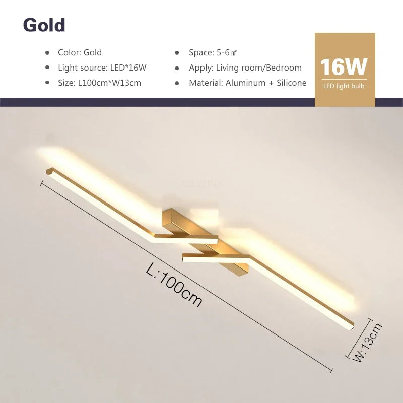 Modern LED Linear Ceiling Light gold 100 cm