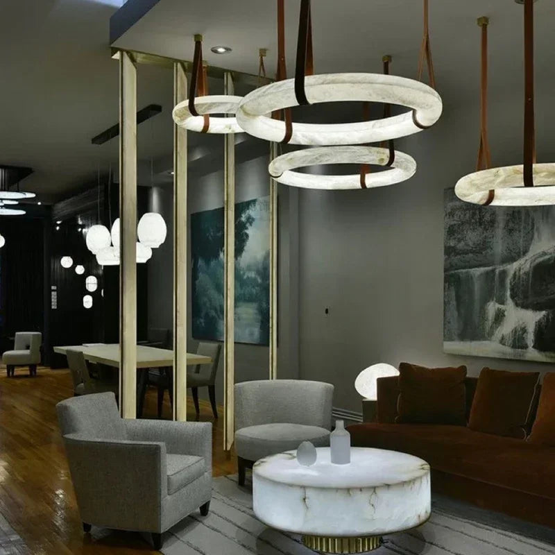 Modern Minimalist Imitation Marble Pendant Light with Dimmable LED