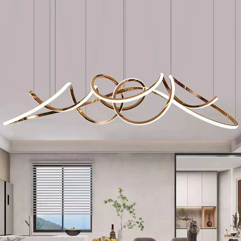 Modern Rose Gold Ceiling Light Chandelier Dining Room Table