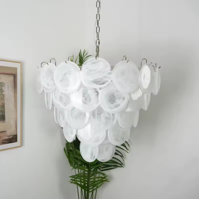 White Murano Glass Ceiling Chandelier