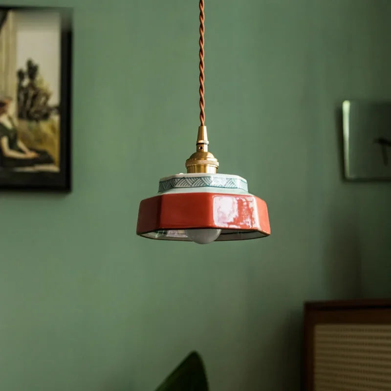 Painted Vintage Ceramic Pendant Light