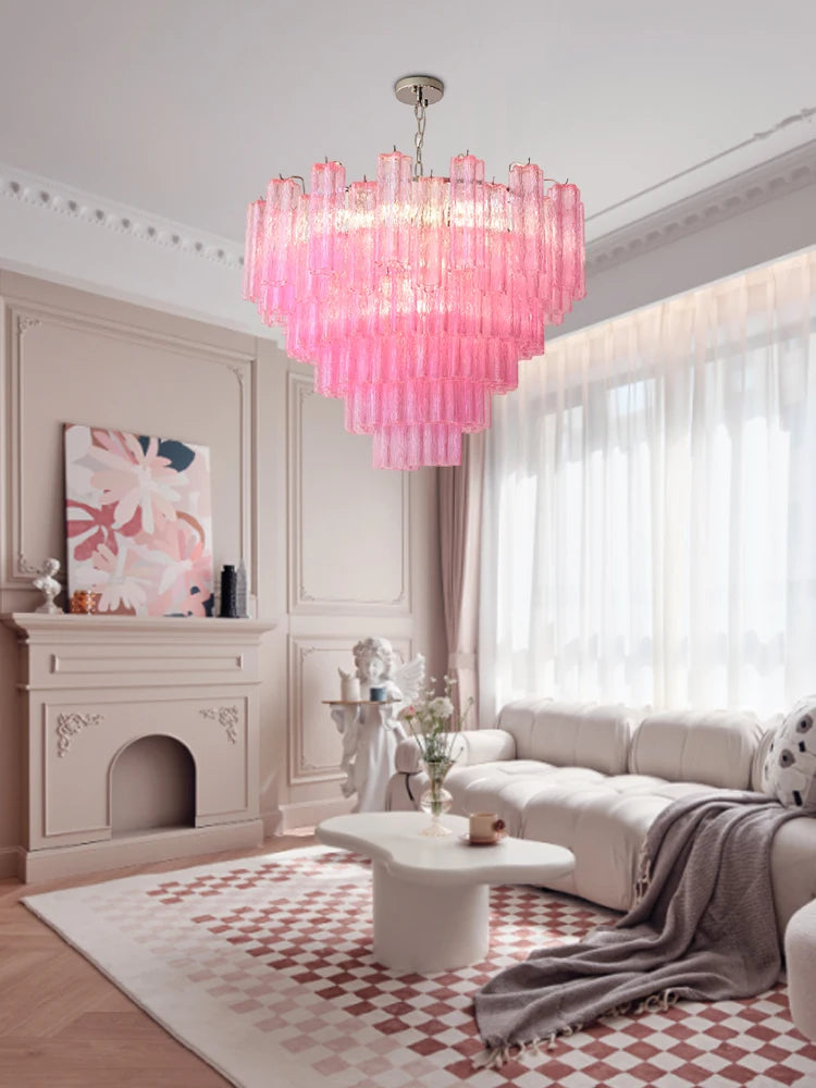 Pink Murano Glass Chandelier For Living Room