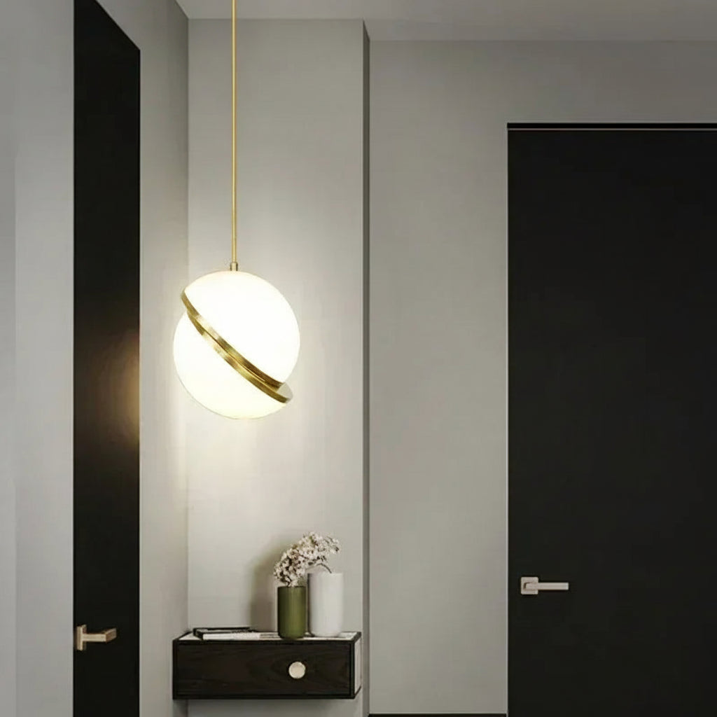 Polished Copper Ball Pendant Light Entryway