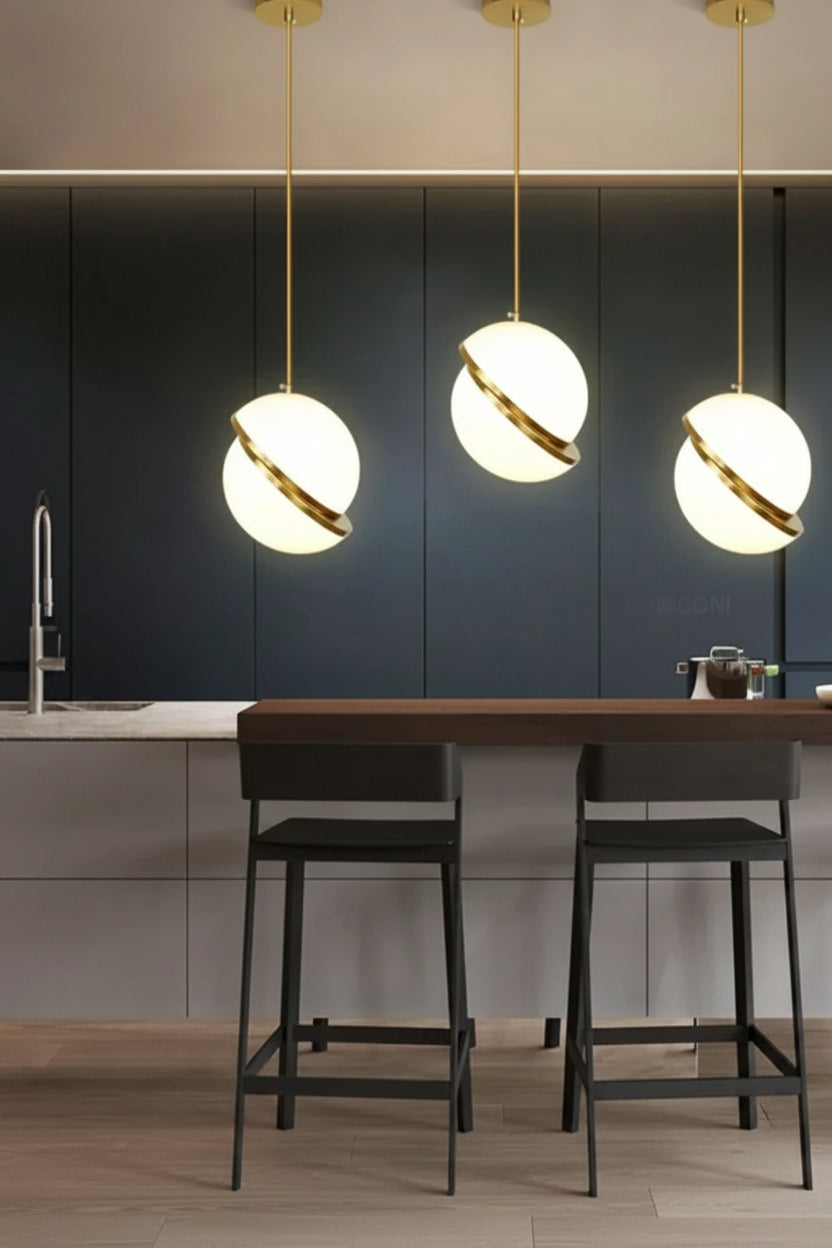 Polished Copper Ball Pendant Light Kitchen Dining Room