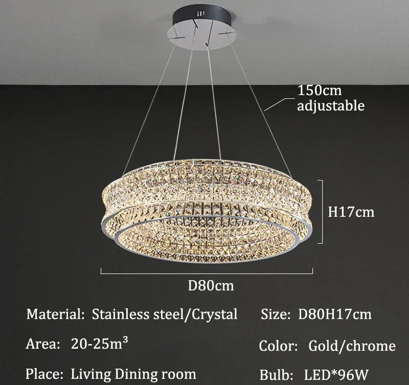 Round Luxury Crystal LED Ceiling Light Chandeliers