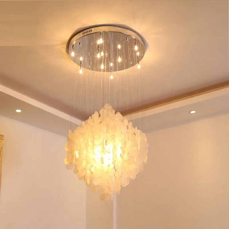 Round Glass Seashell Chandelier