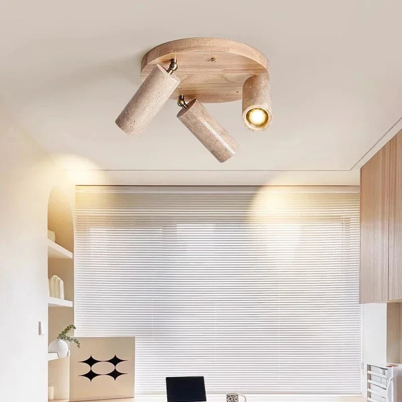 Round Light Wooden Ceiling Lights With Spotlights