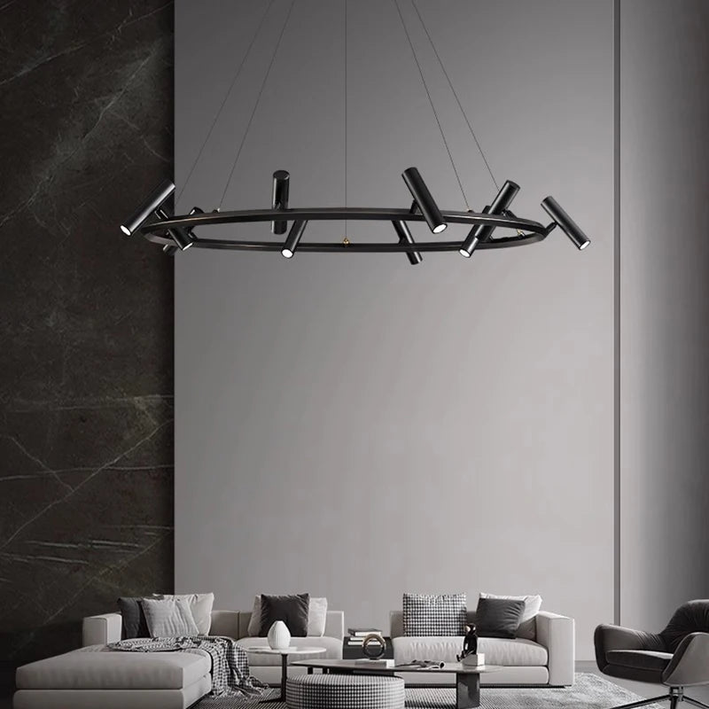 Round Pendant Light With Spotlights Living Room