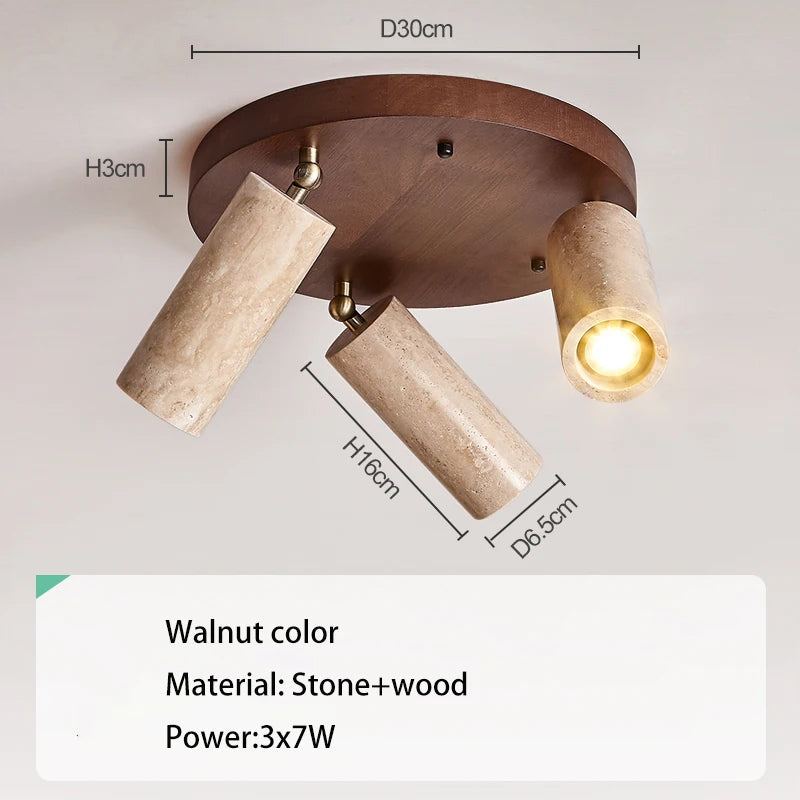 Round Stone Wooden Ceiling Lights With Spotlights