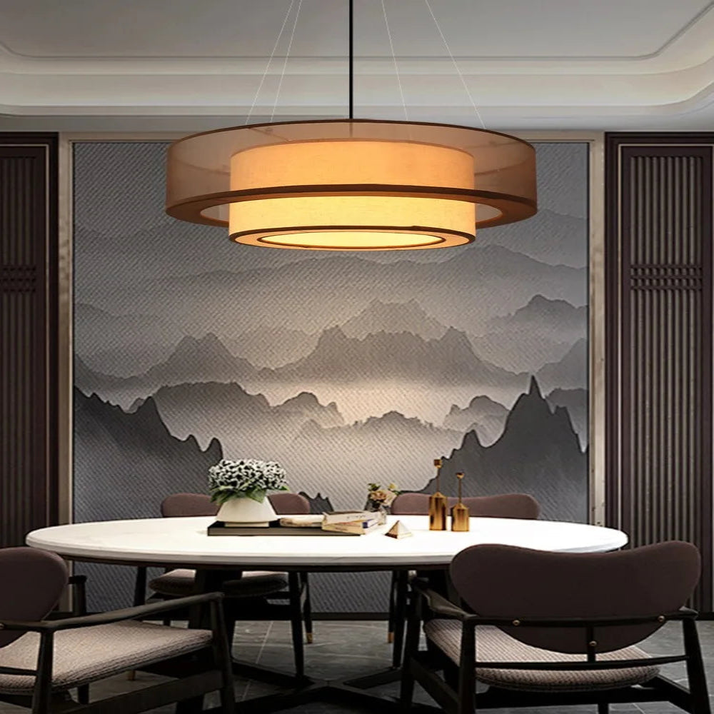 YANKE Silk Chinese Pendant Light – Modern Adjustable Color Fixture