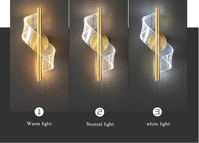 Nordic LED Wall Lamp with 3‑Color Light, Black & Gold