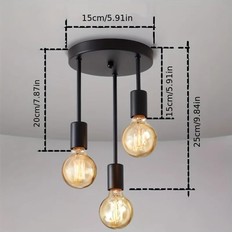 Industrial Ceiling Light Black 3 Way Pendant