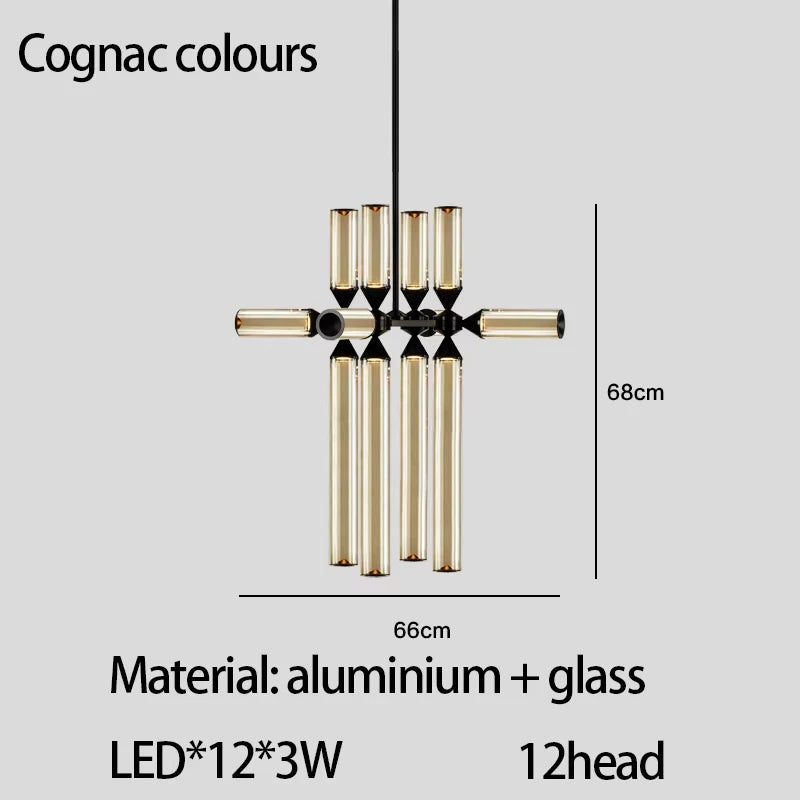 Designer Glass Tube Chandelier Modern Living Room LED Pendant Lamp