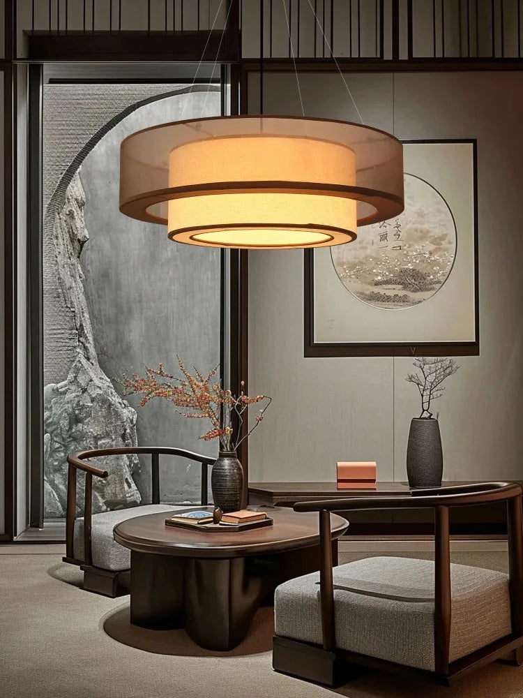 YANKE Silk Chinese Pendant Light – Modern Adjustable Color Fixture