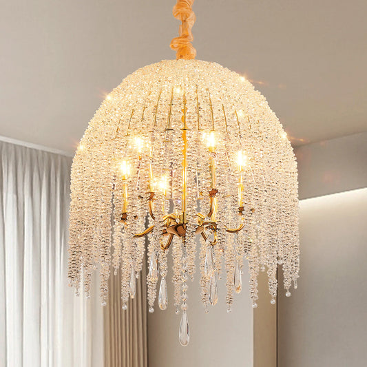 Gold Finish 6-Light Crystal Waterfall Pendant Chandelier for Living Spaces