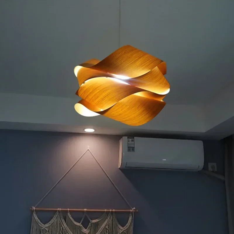 Bamboo Wood LED Pendant Lamp – Warm and Cool Light