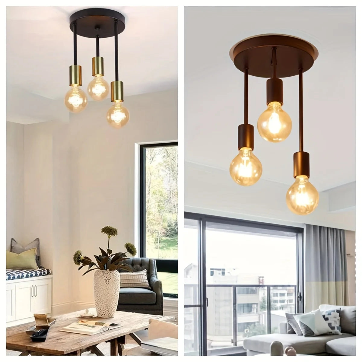 Industrial Ceiling Light Black 3 Way Pendant