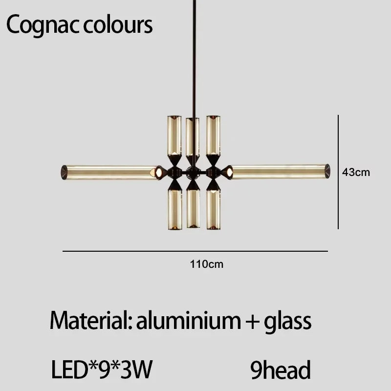 Designer Glass Tube Chandelier Modern Living Room LED Pendant Lamp