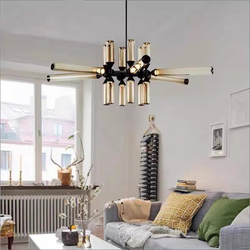 Designer Glass Tube Chandelier Modern Living Room LED Pendant Lamp