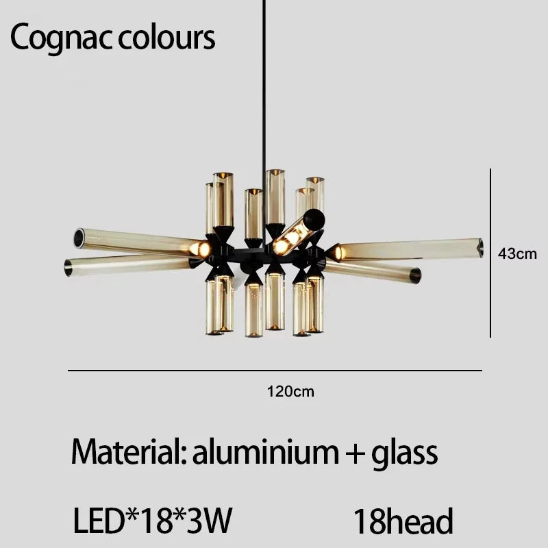 Designer Glass Tube Chandelier Modern Living Room LED Pendant Lamp