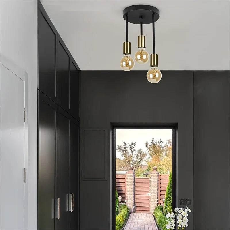 Industrial Ceiling Light Black 3 Way Pendant