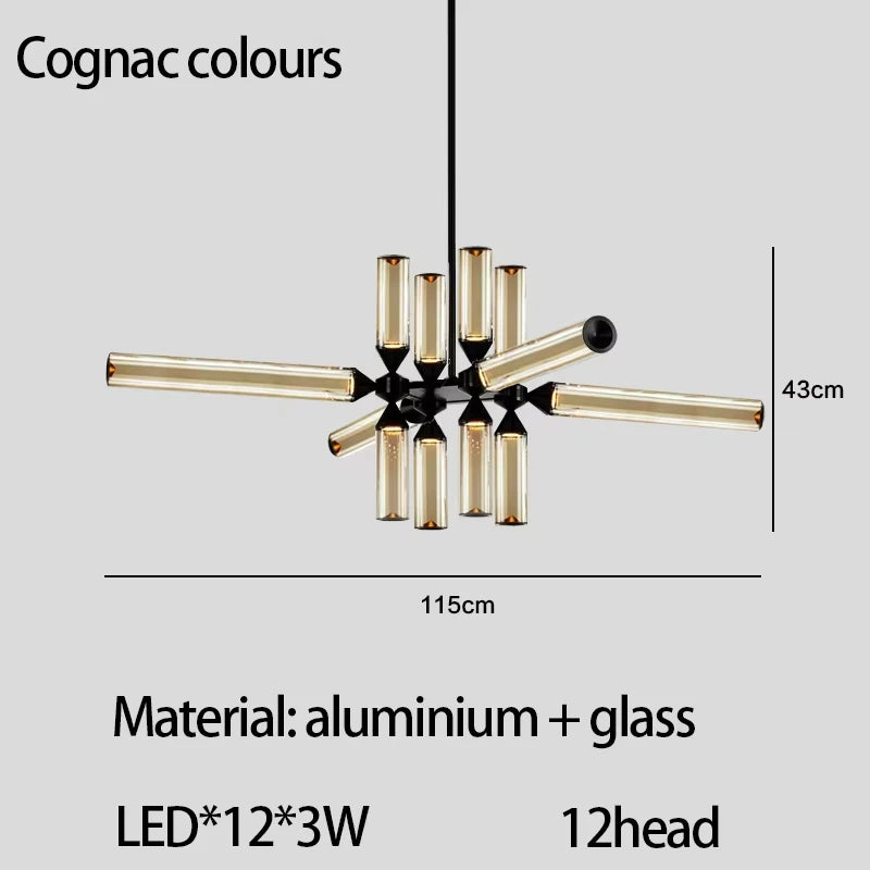 Designer Glass Tube Chandelier Modern Living Room LED Pendant Lamp