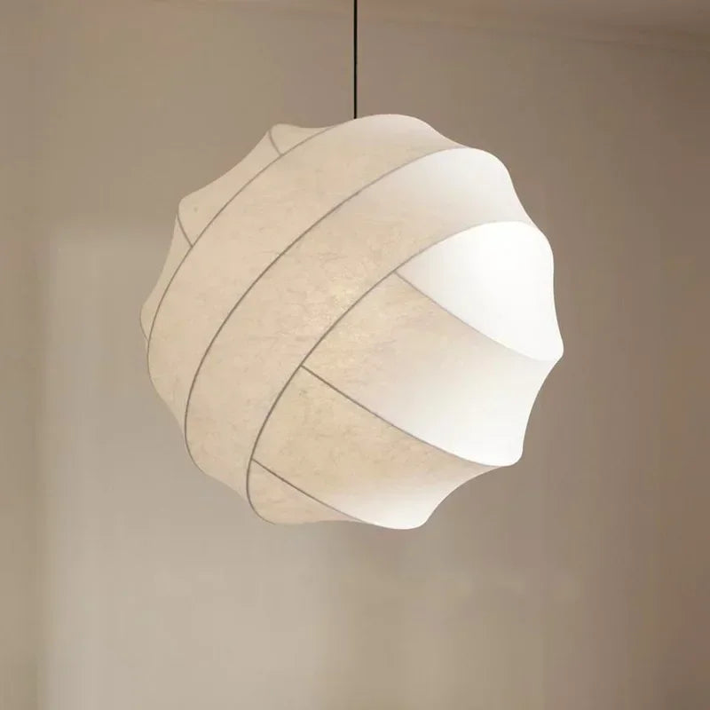Hand‑Knitted Silk Paper Pendant Lamp – Japanese Wabi‑Sabi Ambient Light